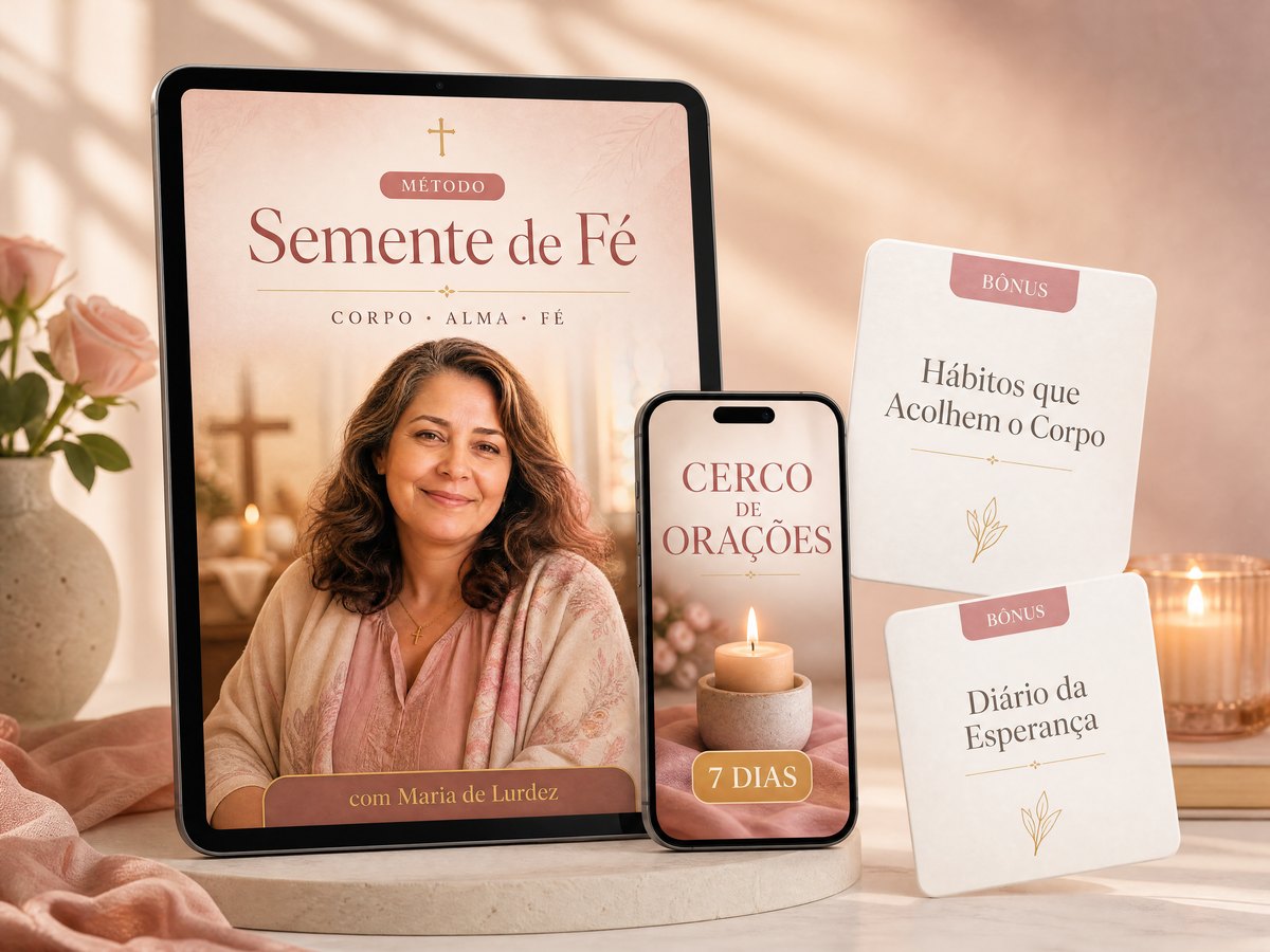 Mockup do Método Semente de Fé com Maria de Lurdez